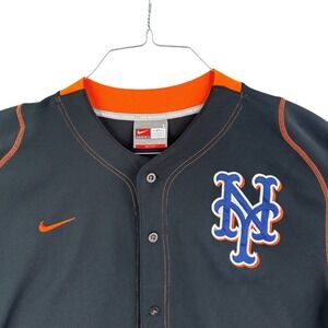 Vintage Nike Team New York Mets Jersey Men's L Black Orange MLB Button‎ Up